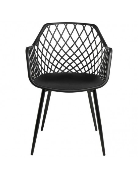 SILLA CON BRAZOS CHARLOTTE NEGRO. POLIPROPILENO Y PATAS METALICAS