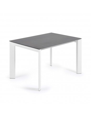 Mesa extensible Axis porcelánico acabado Vulcano Roca y patas acero blanco 120 (180) cm.