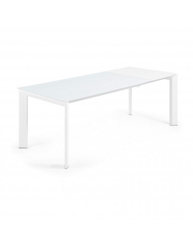 Mesa extensível de eixo em vidro branco e...