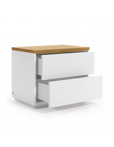 Mesa de cabeceira Abilen 53 x 44 cm. Carvalho e lacado branco