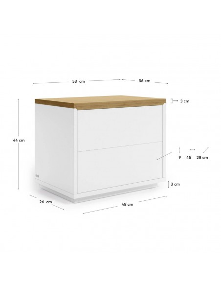 Mesa de cabeceira Abilen 53 x 44 cm. Carvalho e lacado branco
