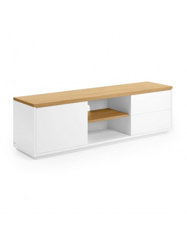 Móvel TV Abilen 150 x 44 cm. Chapa de carvalho, 1 porta e 2 gavetas lacadas a branco