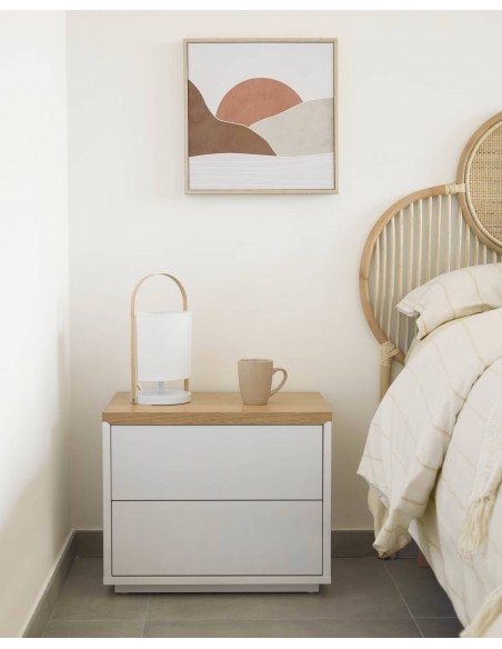 Mesa de cabeceira Abilen 53 x 44 cm. Carvalho e lacado branco
