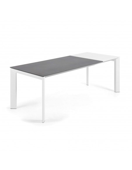 Mesa extensible Axis porcelánico acabado Vulcano Roca patas blanco 160 (220) cm.