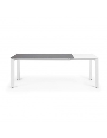 Mesa extensible Axis porcelánico acabado Vulcano Roca patas blanco 160 (220) cm.
