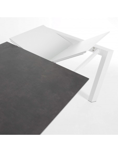 Mesa extensible Axis porcelánico acabado Vulcano Roca patas blanco 160 (220) cm.
