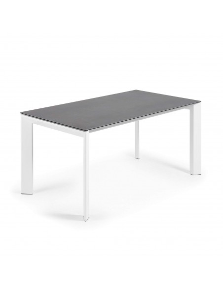 Mesa extensible Axis porcelánico acabado Vulcano Roca patas blanco 160 (220) cm.