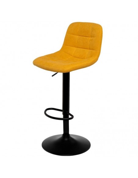 Banco ASHA estofado VELVET mostarda e estrutura em metal preto.