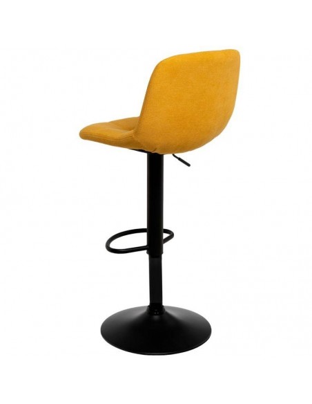 Banco ASHA estofado VELVET mostarda e estrutura em metal preto.