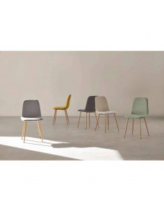 Silla ILIANA en tela beige y patas de metal efecto madera. 2