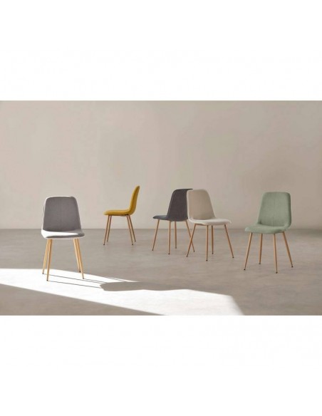 Silla ILIANA tela gris claro y patas de metal efecto madera.