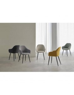 Cadeira de jantar NATALIA, tecido cinza claro e pernas de... 2