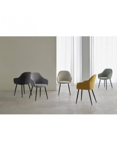 Silla comedor NATALIA, tejido gris claro y...