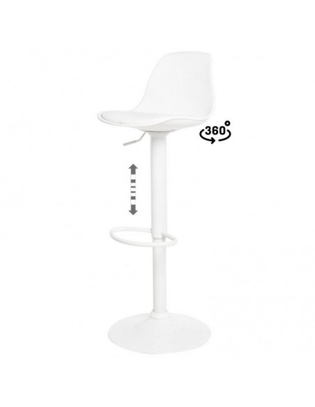 Taburete SADIE de polipropileno y asiento acolchado PU blanco.