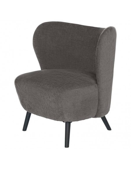 Poltrona OPORTO em tecido cinzento escuro e pernas em metal preto.