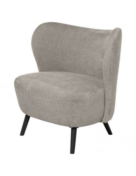 Poltrona OPORTO em tecido cinzento claro e pernas em metal preto.