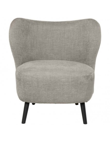 Poltrona OPORTO em tecido cinzento claro e pernas em metal preto.