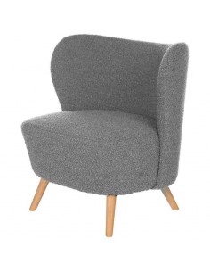 Butaca JAIPUR tela borreguito gris claro y patas de madera.