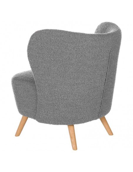 Butaca JAIPUR tela borreguito gris claro y patas de madera.