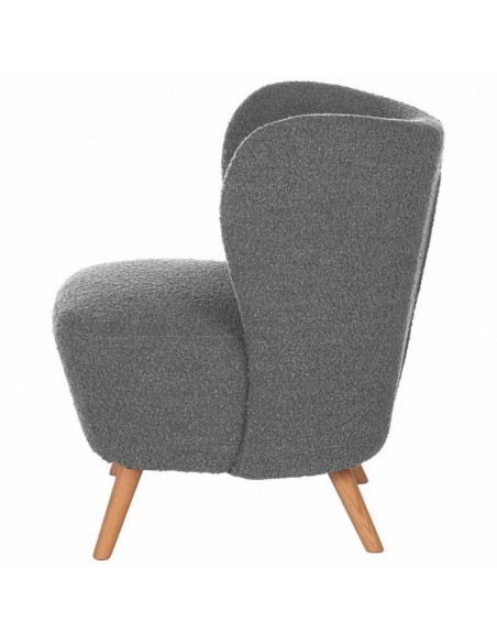 Poltrona JAIPUR em tecido de Ovelhinha cinzento claro e pernas em madeira.