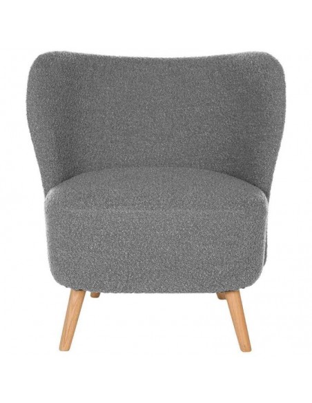 Butaca JAIPUR tela borreguito gris claro y patas de madera.