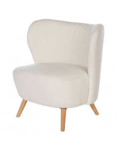 Butaca JAIPUR tejido borreguito blanco y patas de madera.