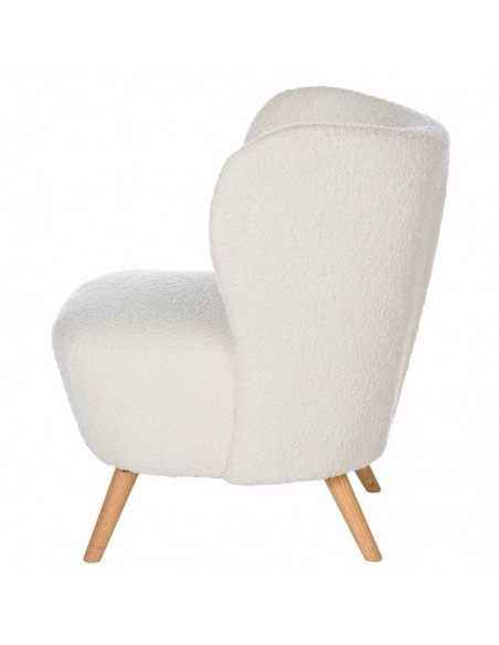 Butaca JAIPUR tejido borreguito blanco y patas de madera.