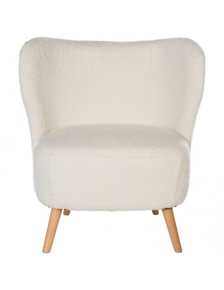 Butaca JAIPUR tejido borreguito blanco y patas de madera.