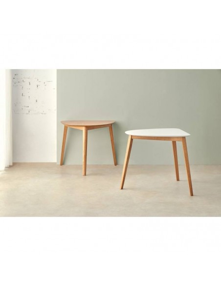 Mesa de cocina angular MORGAN 90 x 80 cm. Lacada blanco y patas madera