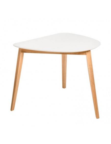 MORGAN mesa de cozinha de canto 90 x 80 cm. Tampo branco e pés madeira