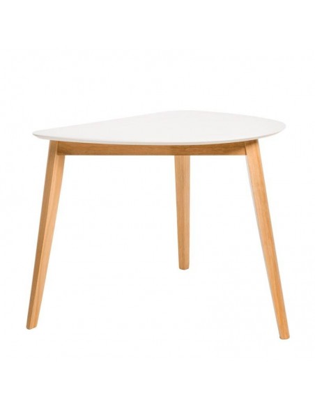 MORGAN mesa de cozinha de canto 90 x 80 cm. Tampo branco e pés madeira