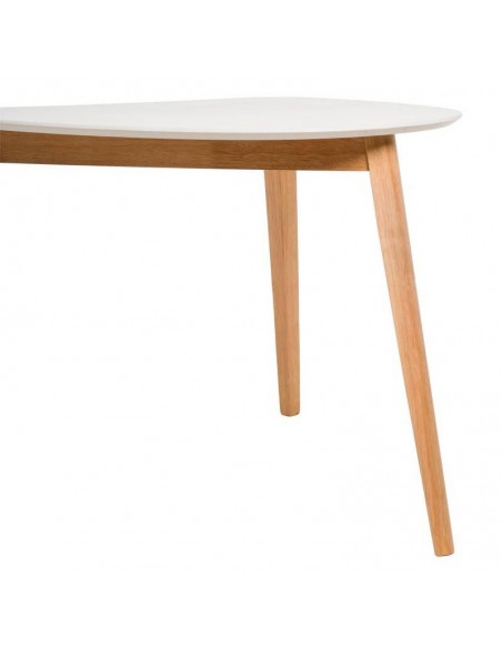 MORGAN mesa de cozinha de canto 90 x 80 cm. Tampo branco e pés madeira