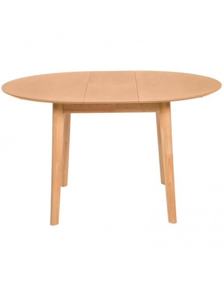 Mesa redonda extensible LIANA (100 x 130) x 76 cm. chapa roble y patas hevea.