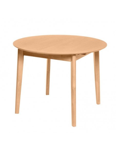 Mesa redonda extensible LIANA (100 x 130) x 76 cm. chapa roble y patas hevea.