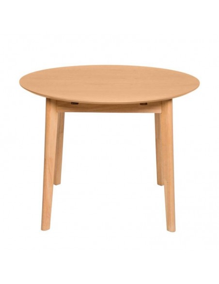 Mesa redonda extensible LIANA (100 x 130) x 76 cm. chapa roble y patas hevea.
