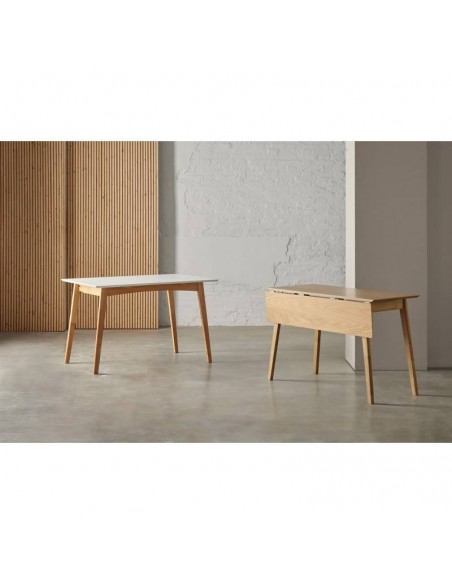 Mesa cocina abatible TORI 120x50 (75) cm. Laca blanco y patas madera.