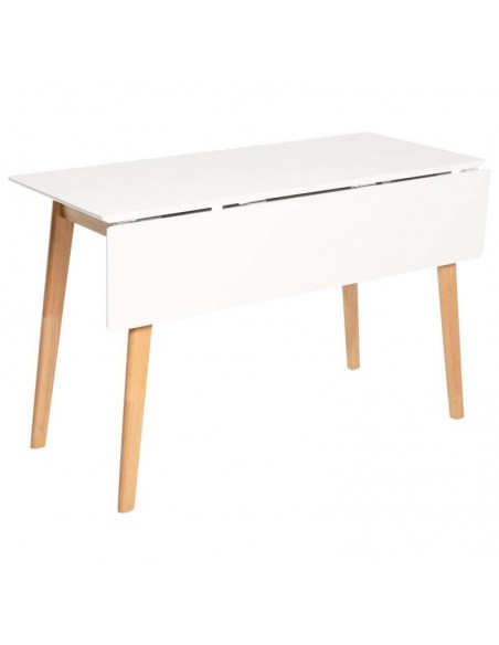 Mesa de cozinha dobrável TORI 120x50 (75) cm. Laca branca e pés de madeira.
