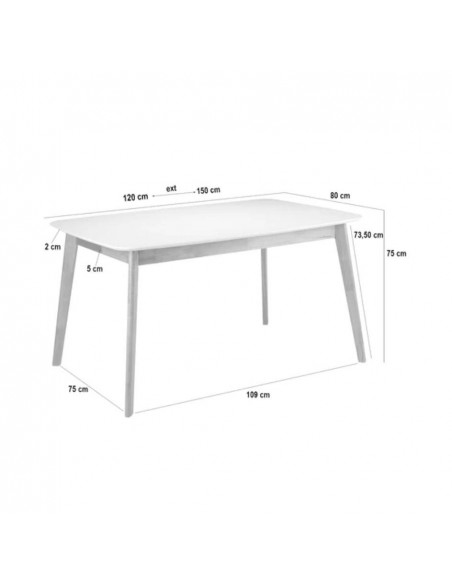 Mesa extensível ENMA 120(150) x 80 cm. Chapa de carvalho e pernas de madeira.