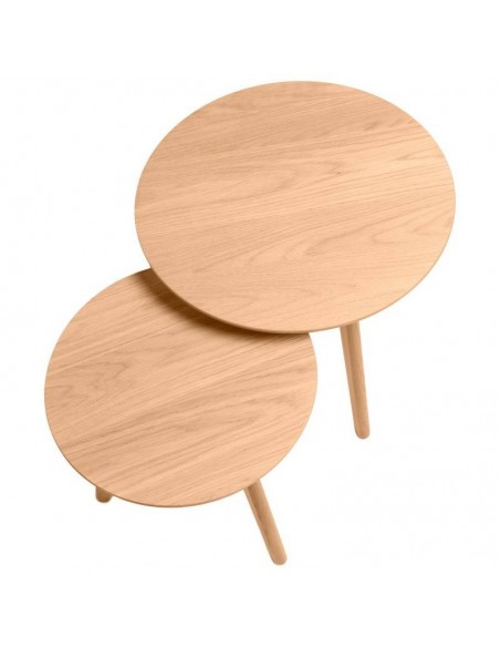 Conjunto de mesa de centro KLAUS, chapa de carvalho e pés de carvalho.