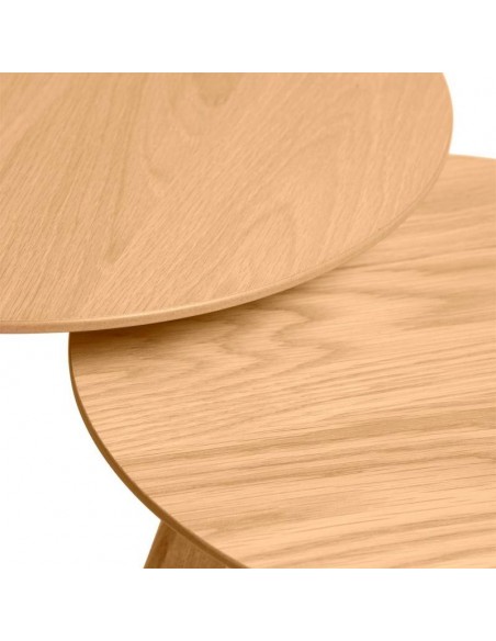 Conjunto de mesa de centro KLAUS, chapa de carvalho e pés de carvalho.