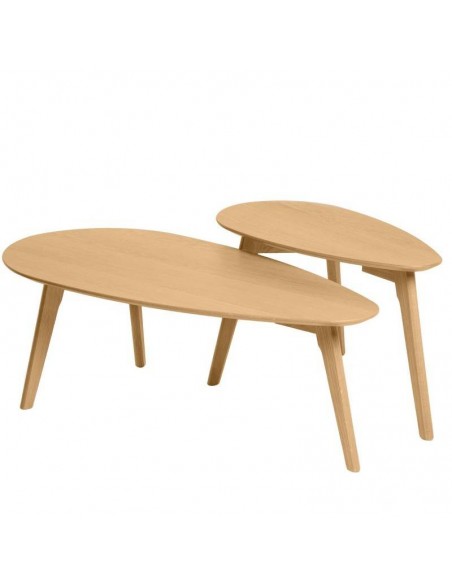 Conjunto de mesa de centro CONRAD, chapa de carvalho e pés de madeira