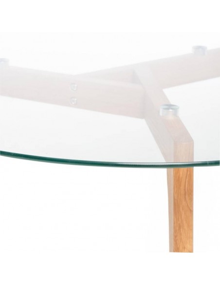 Mesa centro redonda PATRICK 90, tapa de cristal y patas de madera.