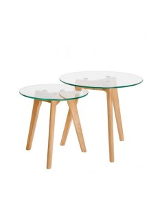 Conjunto de mesas centro ABEL, Vidrio e pés de carvalho.