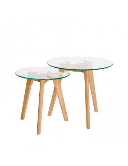 Set de mesas centro ABEL, cristal y patas en roble.