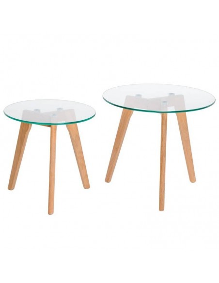 Set de mesas centro ABEL, cristal y patas en roble.