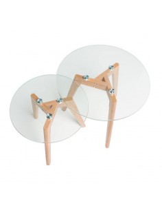 Set de mesas centro ABEL, cristal y patas en roble. 2