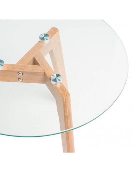 Set de mesas centro ABEL, cristal y patas en roble.