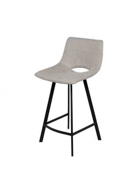 Banco CLARK de 65,5 cm. Assento estofado en Cinza claro e pés de metal.