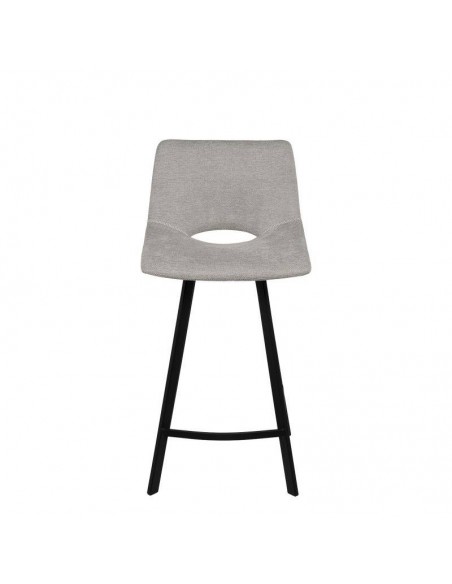 Banco CLARK de 65,5 cm. Assento estofado en Cinza claro e pés de metal.