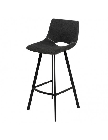 Banco ASTON de 75,5 cm. Assento estofado Cinza escuro e pés de metal.